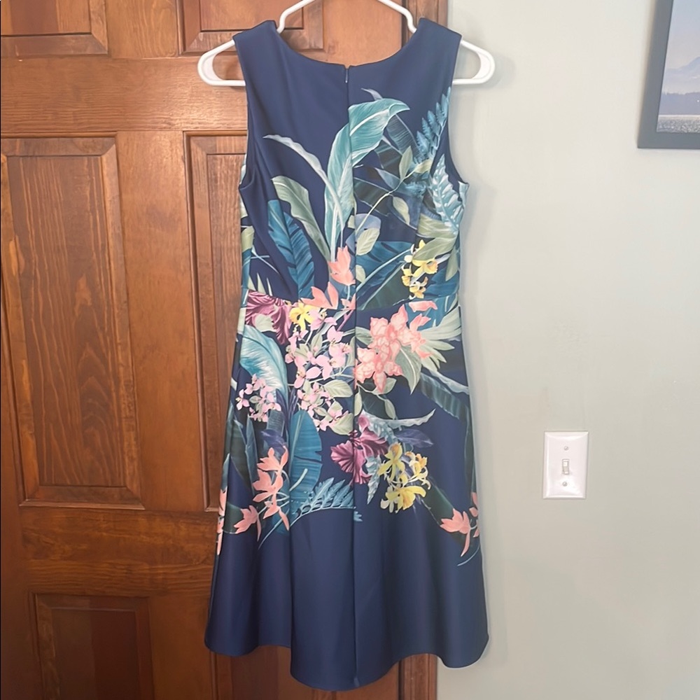 Adrianna Papell Blue A-Line Midi Dress Crew Neck Sleeveless - Picture 3 of 3